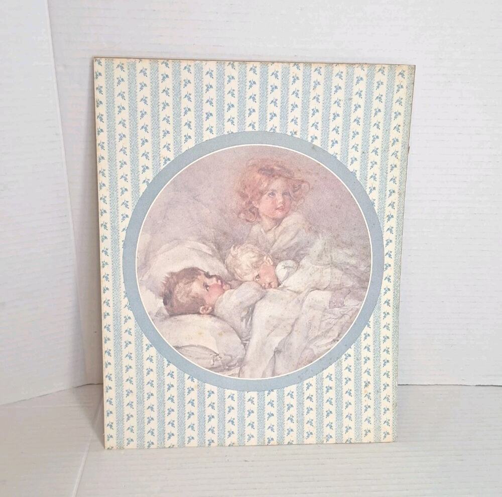 Vintage 14"x11" Print Art Sleeping Children Bedtime Scene Unframed Nursery Decor